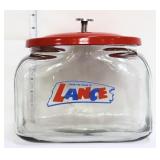 Square glass Lance canister w/ red lid
