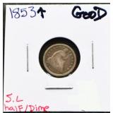 1853 arrow date seated liberty half dime