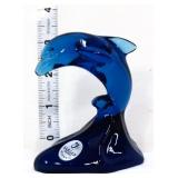 Fenton cobalt 4in dolphin riding wave figure