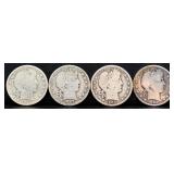 Lot of 4 barber half dollars