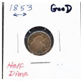 1853 arrow date seated liberty half dime