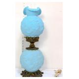 Fenton blue satin poppies lamp
