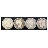 Lot of 4 barber half dollars