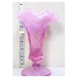 Fenton pink opalescent daffodil 7in vase
