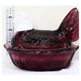 Fenton amethyst/milk glass hen on nest