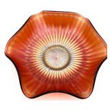 Fenton orange carnival stippled rays 9.5in bowl