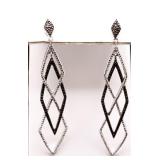 Pair genuine black/white diamond earrings
