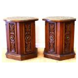 Pair vntg Lane round top lamp tables
