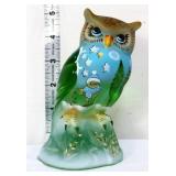 Fenton 5in winter scene green owl figure