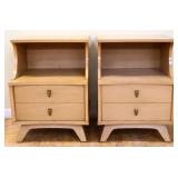 Pair MCM blonde 2 drawer nightstands