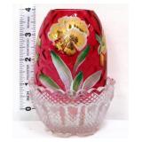Fenton cranberry fairy lamp w/ gold flowers