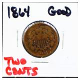 1864 2 cent coin