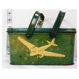 Vntg metal 2 handle train & plane scene lunchbox