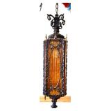 Vntg metal/amber glass hanging light