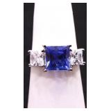 Square cut sapphire ring, lab created