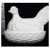 Vintage milk glass hen on nest
