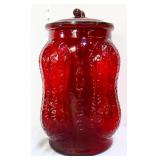 Red glass Planters Peanuts canister