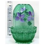 Fenton Pansy Morning on Green Apple fairy lamp