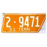 1951 state shape Tennessee license plate