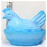 Blue milk glass hen on nest