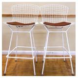 Pair white Knoll wire barstools