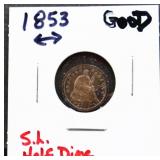 1853 arrow date seated liberty half dime