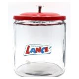Round glass Lance jar w/ red metal lid