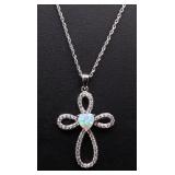 Fire opal cross necklace, lab created