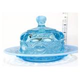 Blue opalescent eye winker butter dish