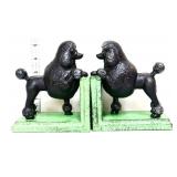 Pair cast iron black poodle bookends