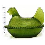 Vintage olive green hen on nest