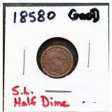 1858O seated liberty half dime