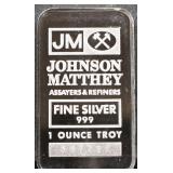 1 troy ounce Johnson Matthey silver bar