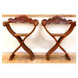 Pair vintage carved wood lionhead chairs