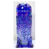 Blue carnival glass hat pin holder