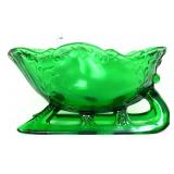 Green glass sleigh dish
