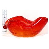 Vntg amberina bubble glass folded edge bowl