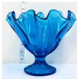 Vntg LE Smith peacock blue 7in handkerchief vase