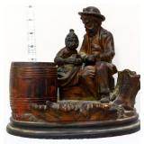 Vintage redware sitting man w/ monkey cigar holder
