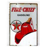 Vntg porcelain 12x18 Texaco Fire Chief pump plate