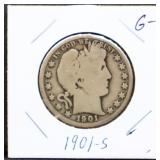 1901S barber half dollar