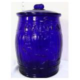 Cobalt glass Planters Peanuts canister
