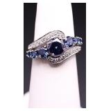 Sterling blue/white sapphire dinner ring lab grown