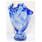 Polish 13in clear/blue handkerchief vase