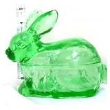 Green glass bunny candy dish