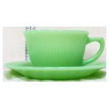 Vntg Fire King jadeite jane ray cup & saucer