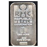 1 troy ounce RC Metals silver bar