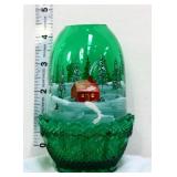 Fenton emerald winter cabin fairy lamp