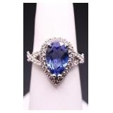 Pear cut tanzanite ring, lab grown