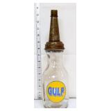 Glass Gulf oil bottle w/ lid